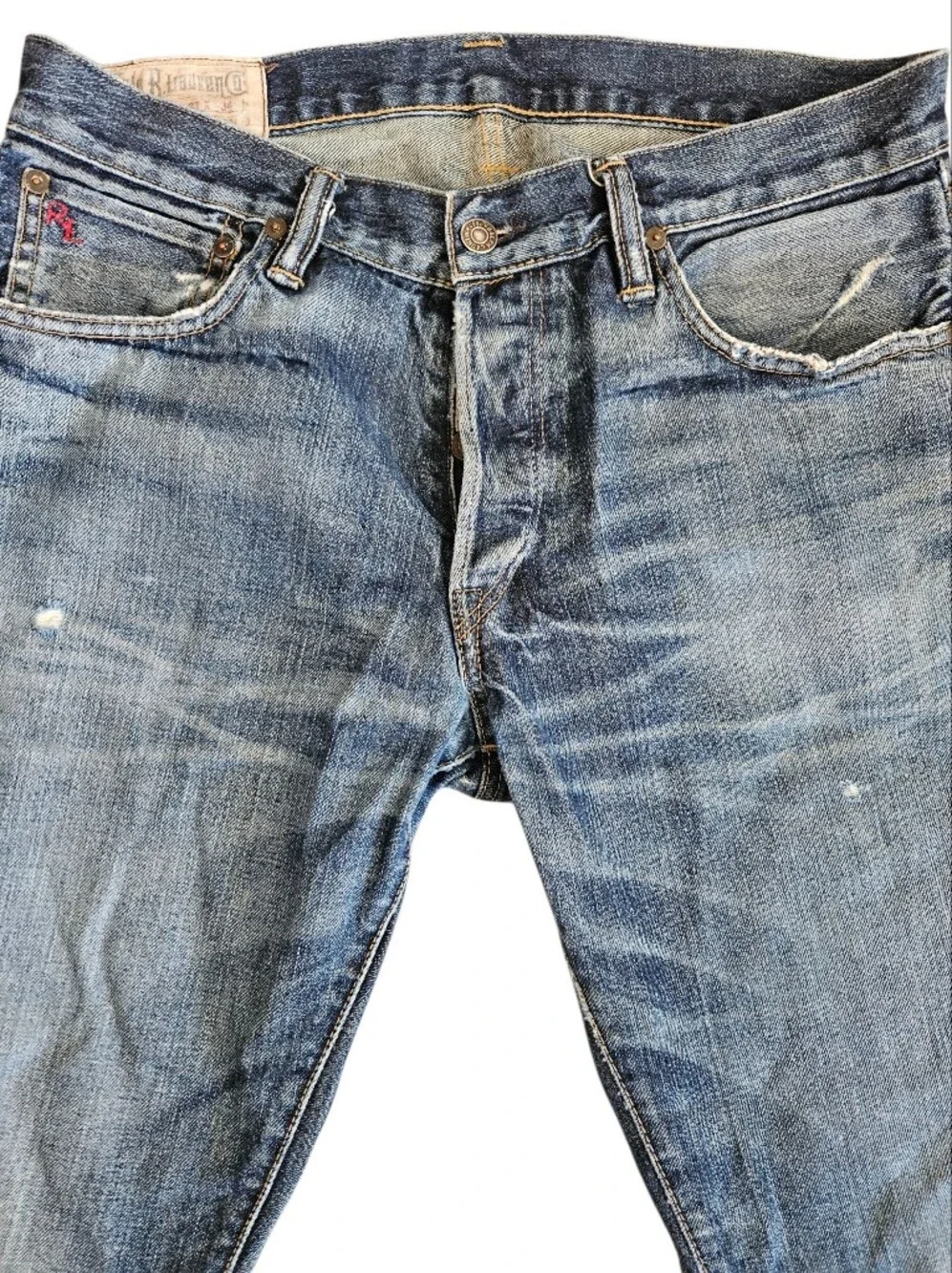 Polo Ralph Lauren Men's Varick Slim Jeans 33x34 Distressed Faded Thrashed Grunge